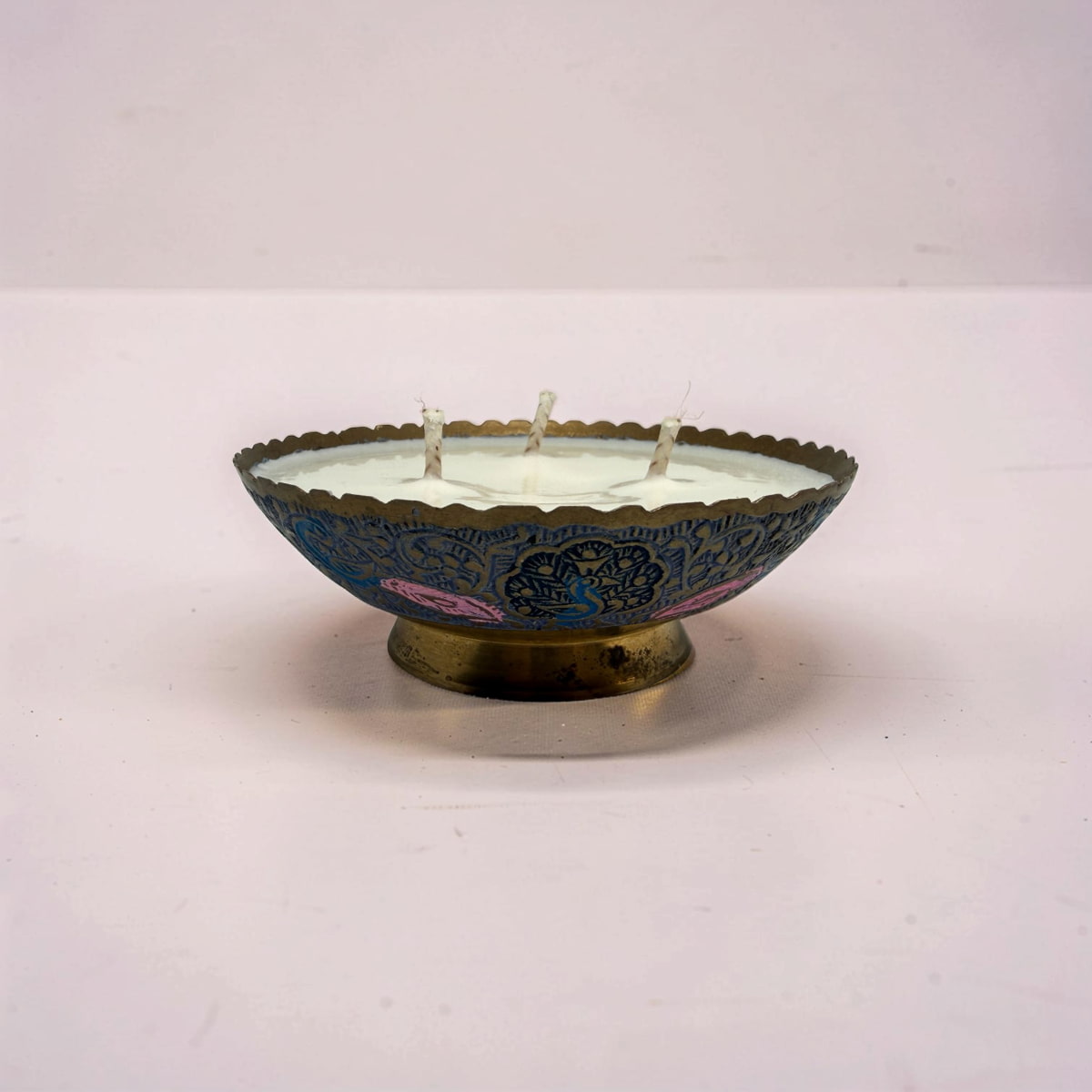 Repurposed Vintage Indian Brass Peacock Bowl Candle