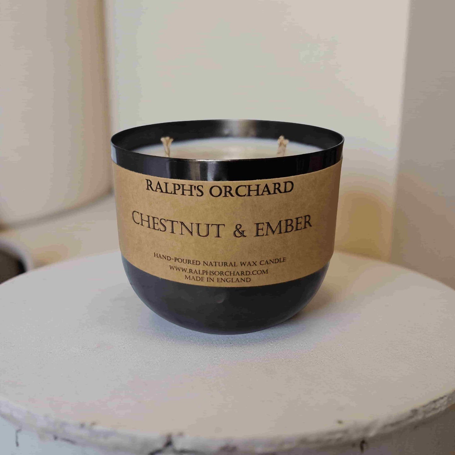 2 wick candle in black dimpled tin