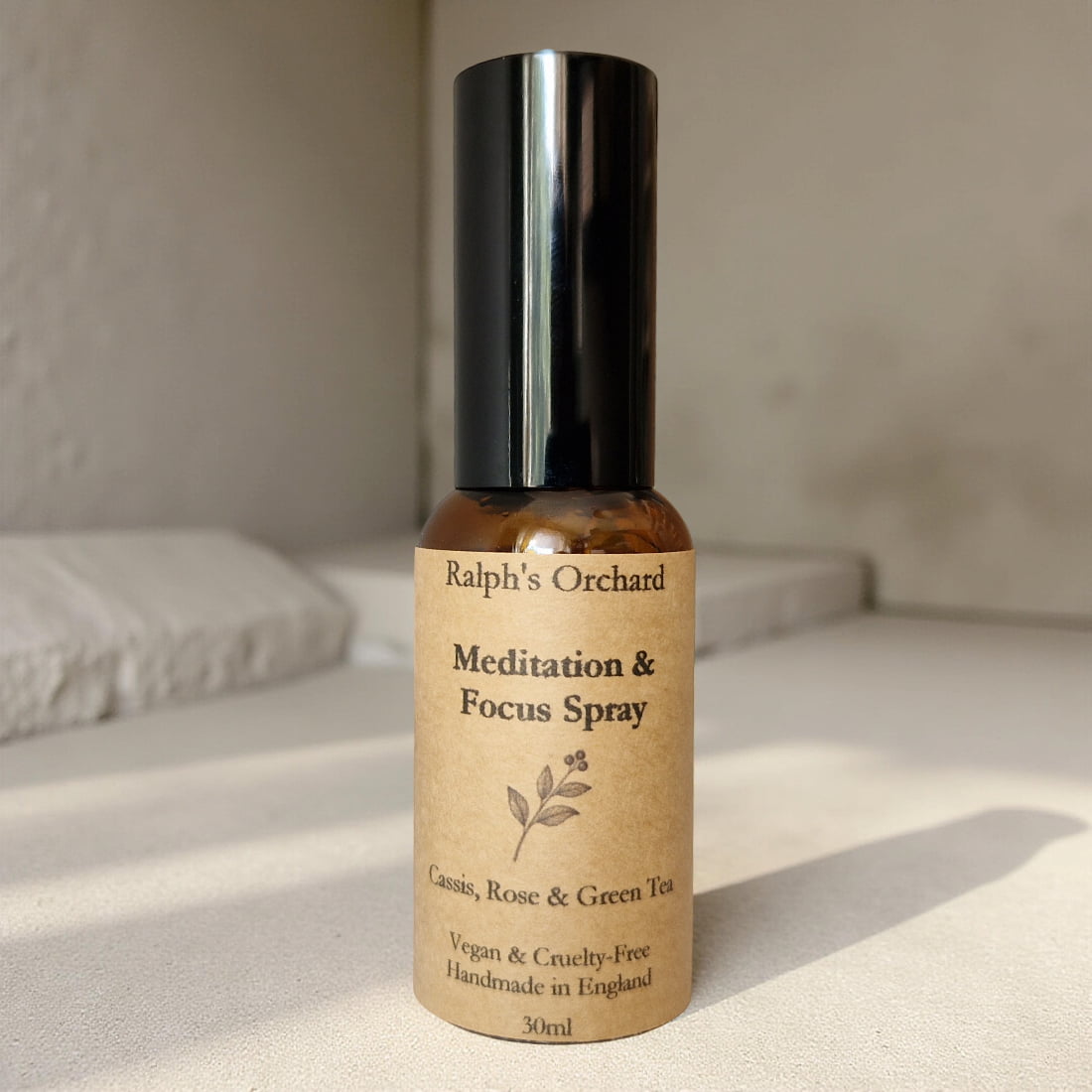 Bottle of Ralph's Orchard Meditation & Focus Spray on a neutral background