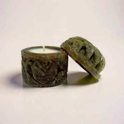 Vintage Carved Soapstone Pot Candle