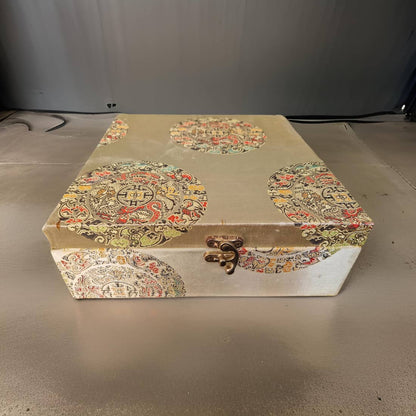 Decorative box with floral patterns on a plain background