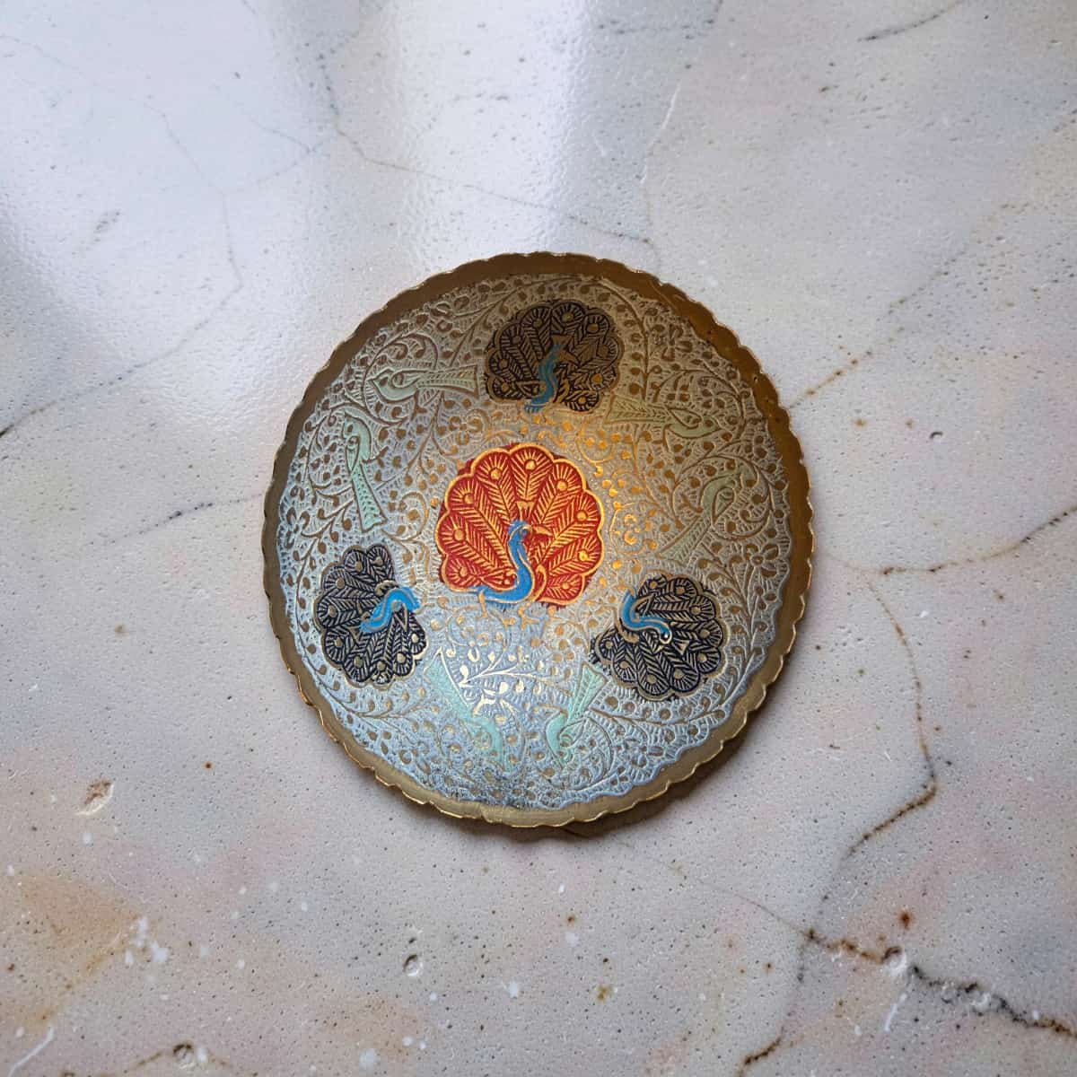 Repurposed Vintage Indian Brass Peacock Bowl Candle
