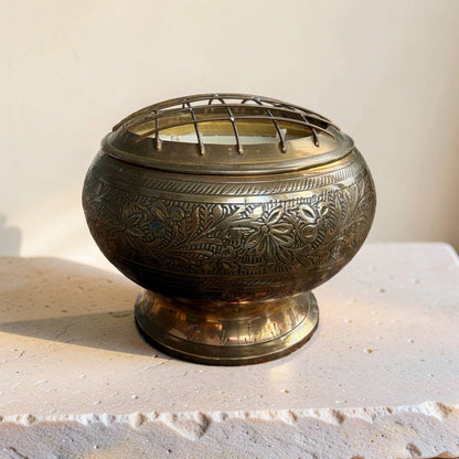 Repurposed Etched Brass Bowl Candle