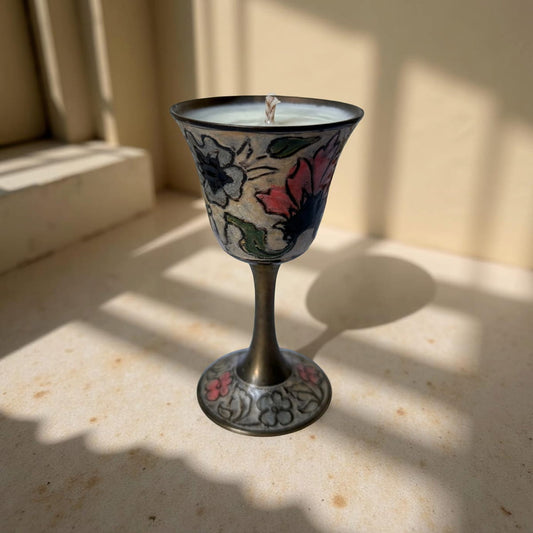 Mini Floral Metal Goblet Candle – Sage, Cedarwood & Damson Plum
