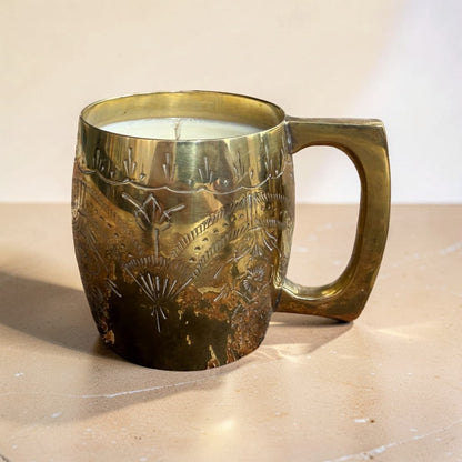 Repurposed Etched Brass Mug Candle