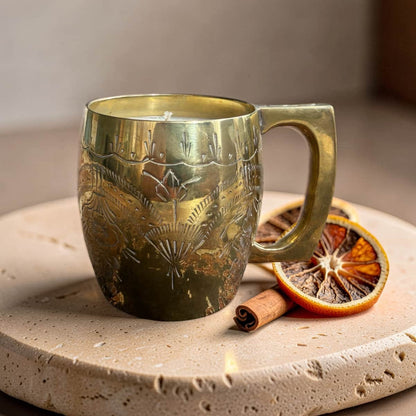 Repurposed Etched Brass Mug Candle