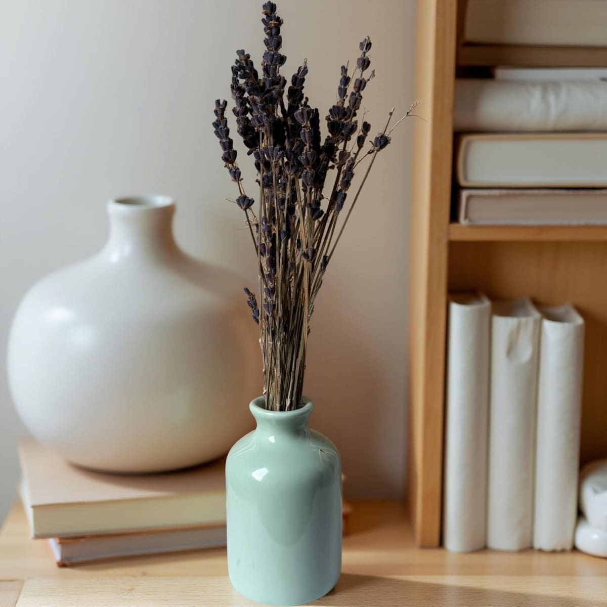 soft green ceramic diffuser bottle with lavender