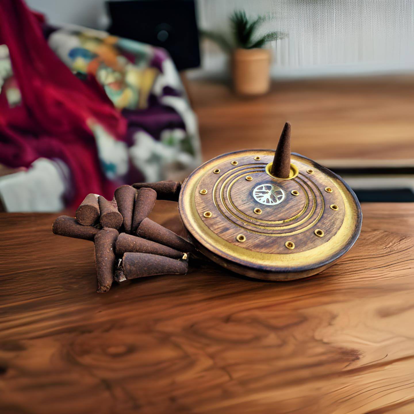 mango wood incense burner with cones