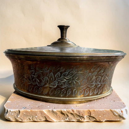 Repurposed Etched Brass Lidded Dish Candle