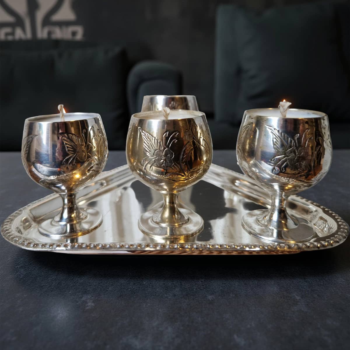 Mini Goblet Candle Quartet in Vintage Bookshop Scent