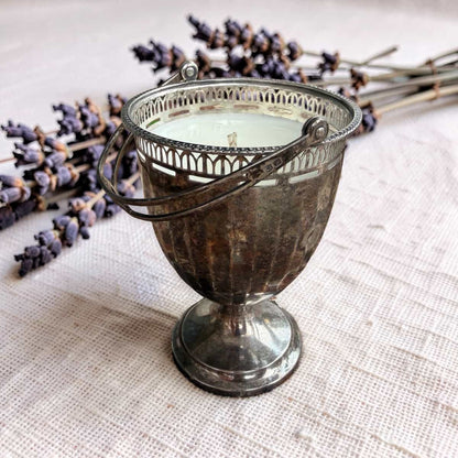 Repurposed Silver Fretwork Basket Candle