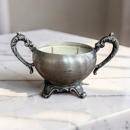Repurposed Silver Sugar Bowl Candle