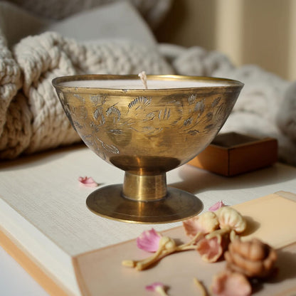 small repurposed brass bowl candle