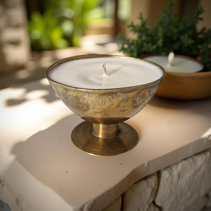 small repurposed brass bowl candle