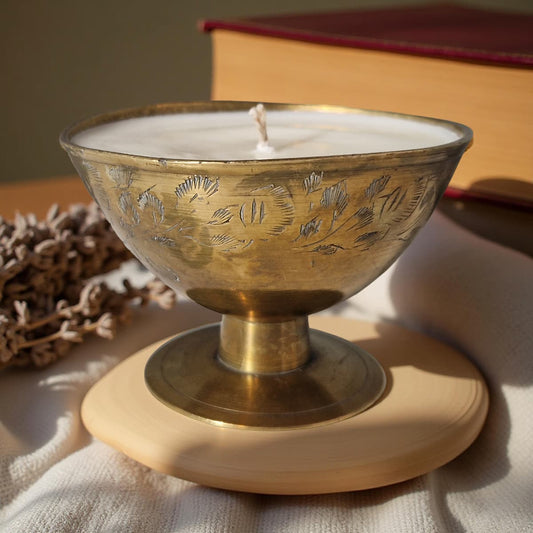 small repurposed brass bowl candle