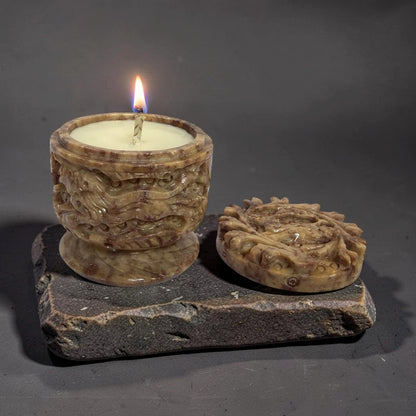 Vintage Carved Soapstone Trinket Pot Candle Pair