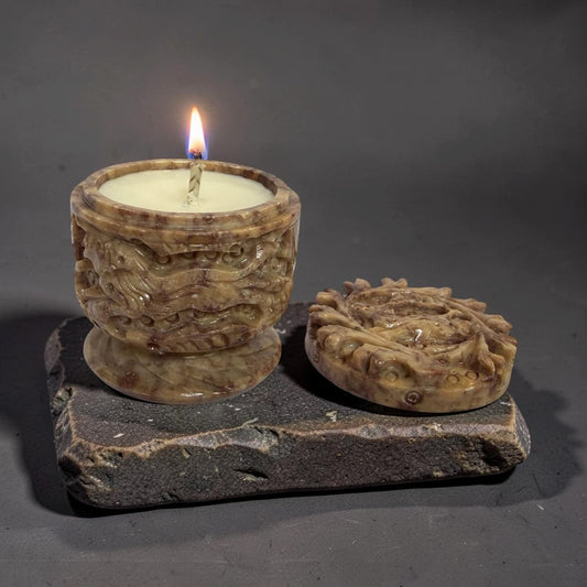 Vintage Carved Soapstone Trinket Pot Candle Pair