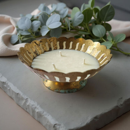 Vintage Indian Brass Dish Candle – Frankincense & Myrrh