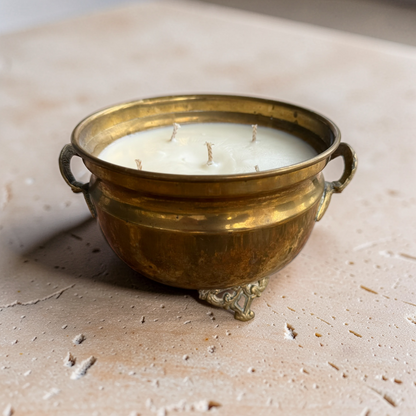 Repurposed Victorian Brass Planter Candles