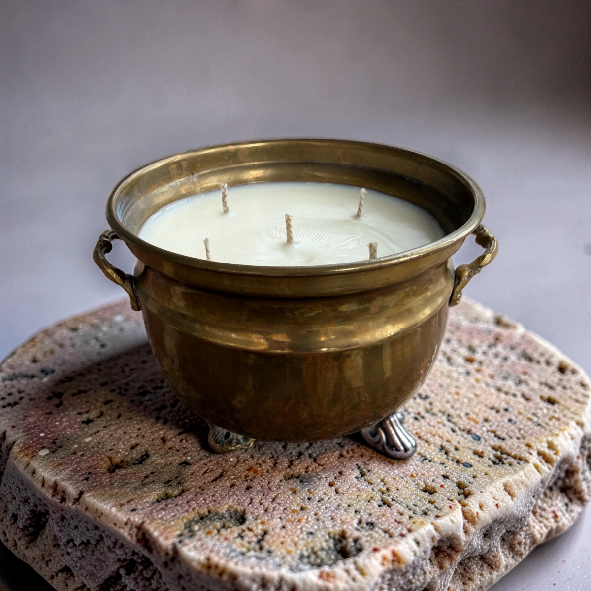 Repurposed Victorian Brass Planter Candles