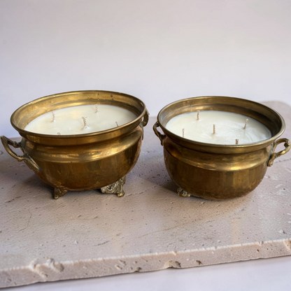 Repurposed Victorian Brass Planter Candles
