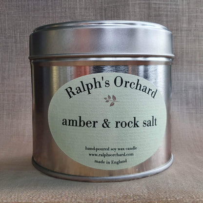 Amber & Rock salt scented candle in silver tin