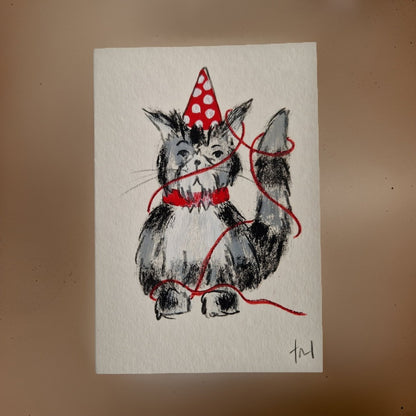 Party Cat Hand-painted Greeting Card