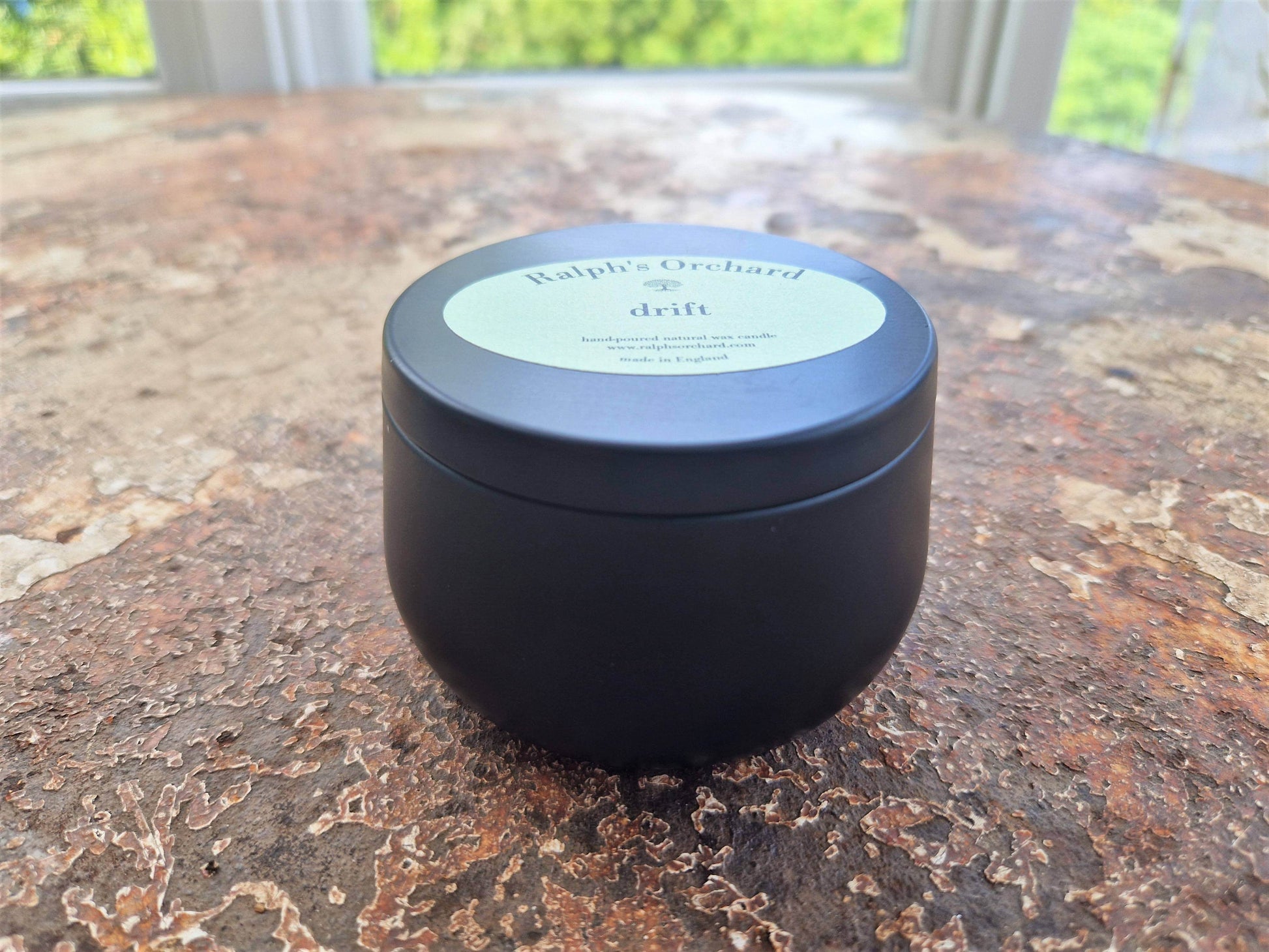 Drift scented candle in black tin