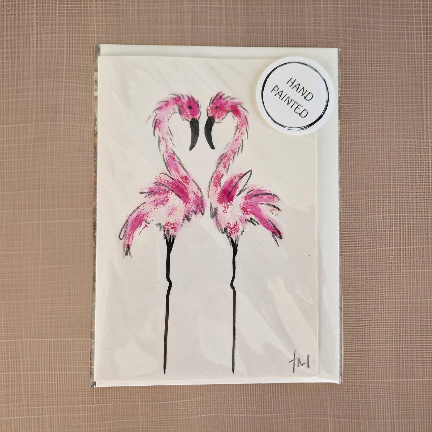 Flamingos Handpainted Greeting Card