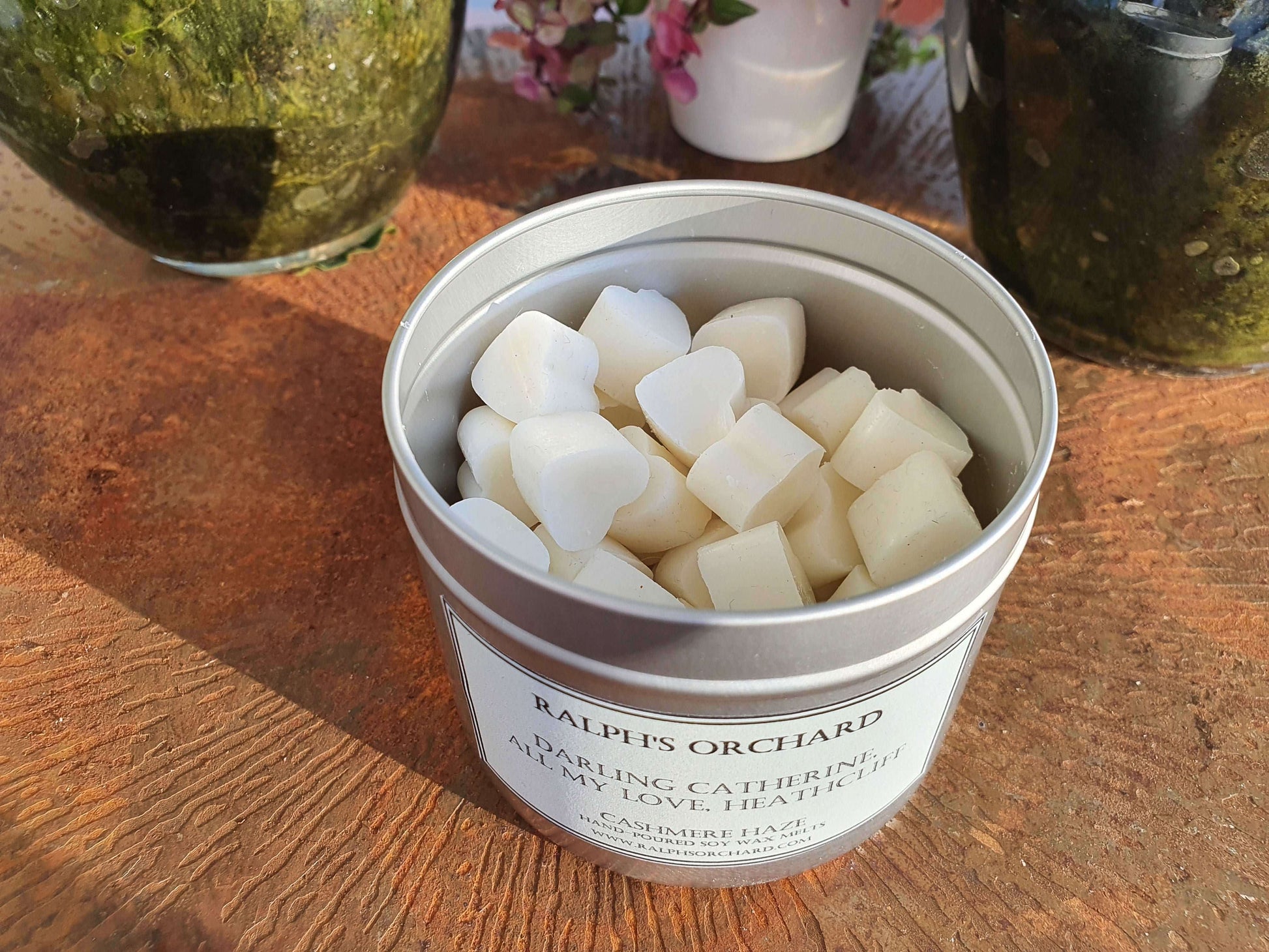 Heart shaped wax melts with personalised label Candles Ralph's Orchard 