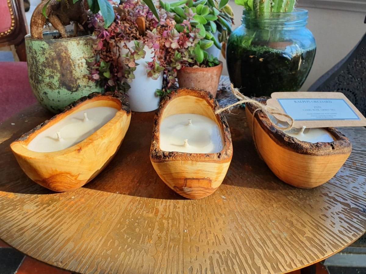 Olive wood bowl candles with scented soy wax Candles Ralph's Orchard 