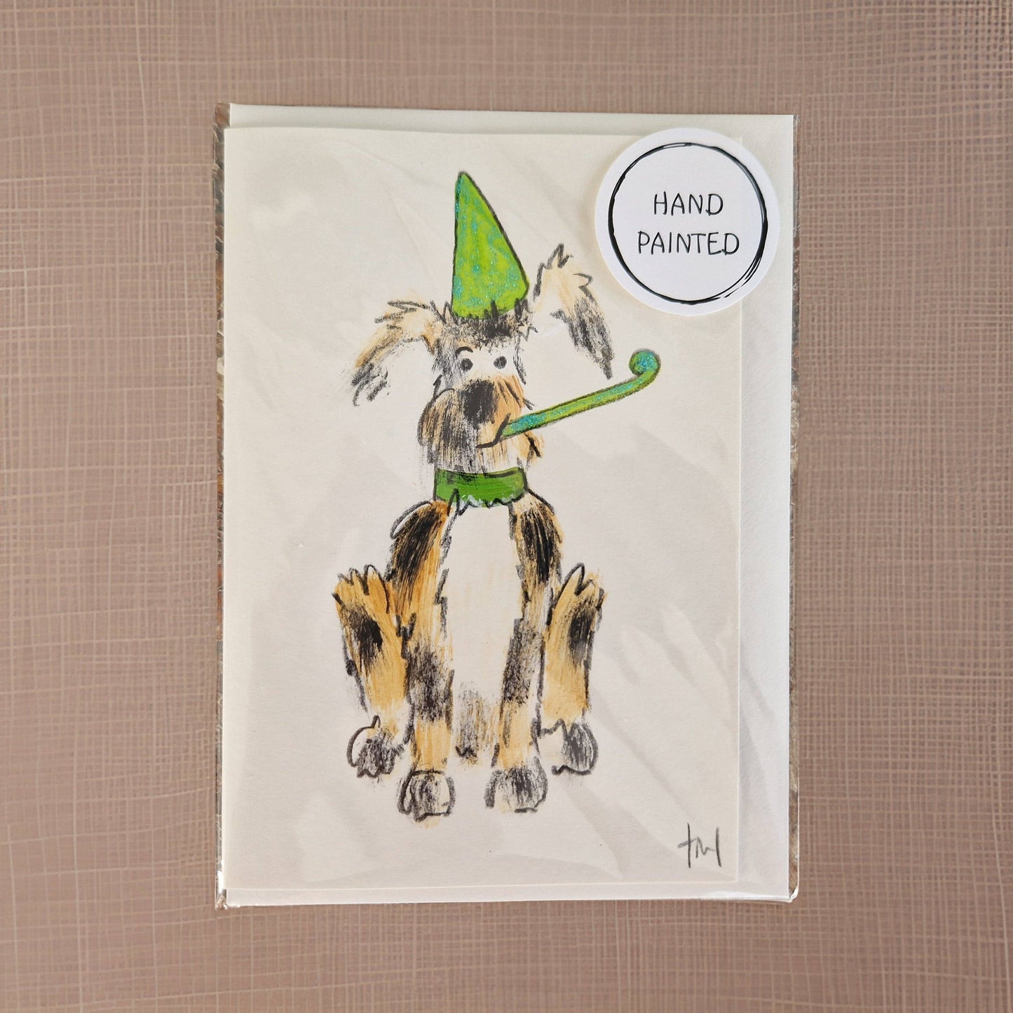 Party Dog Handpainted Greeting Card
