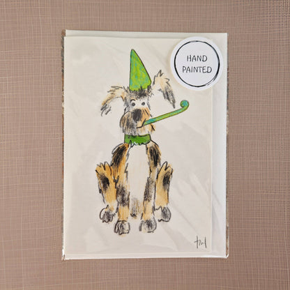 Party Dog Handpainted Greeting Card
