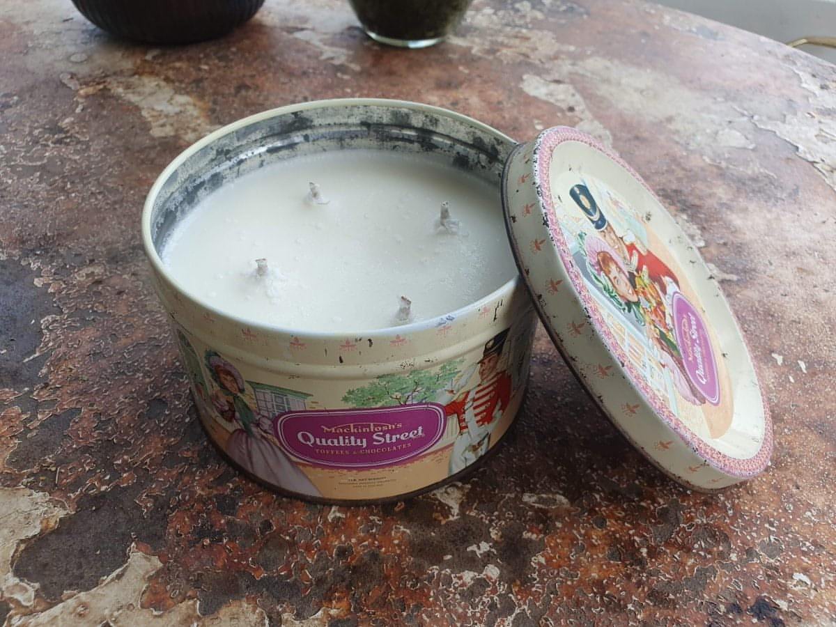 Vintage Quality Street tin candle