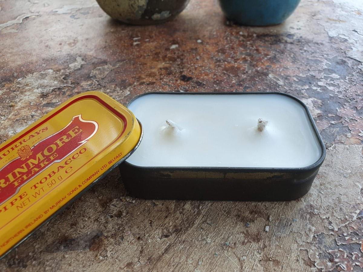Vintage tobacco tin candle