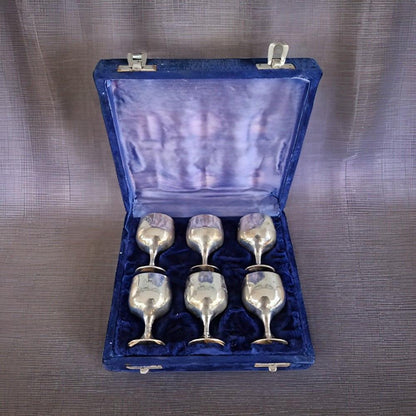 6 mini goblet candles in blue velvet box